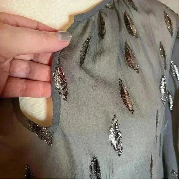 Joie - Silk Mauro Metallic Top Grey Silver Women’s Size Small Semi-sheer Blouse - Picture 5 of 14